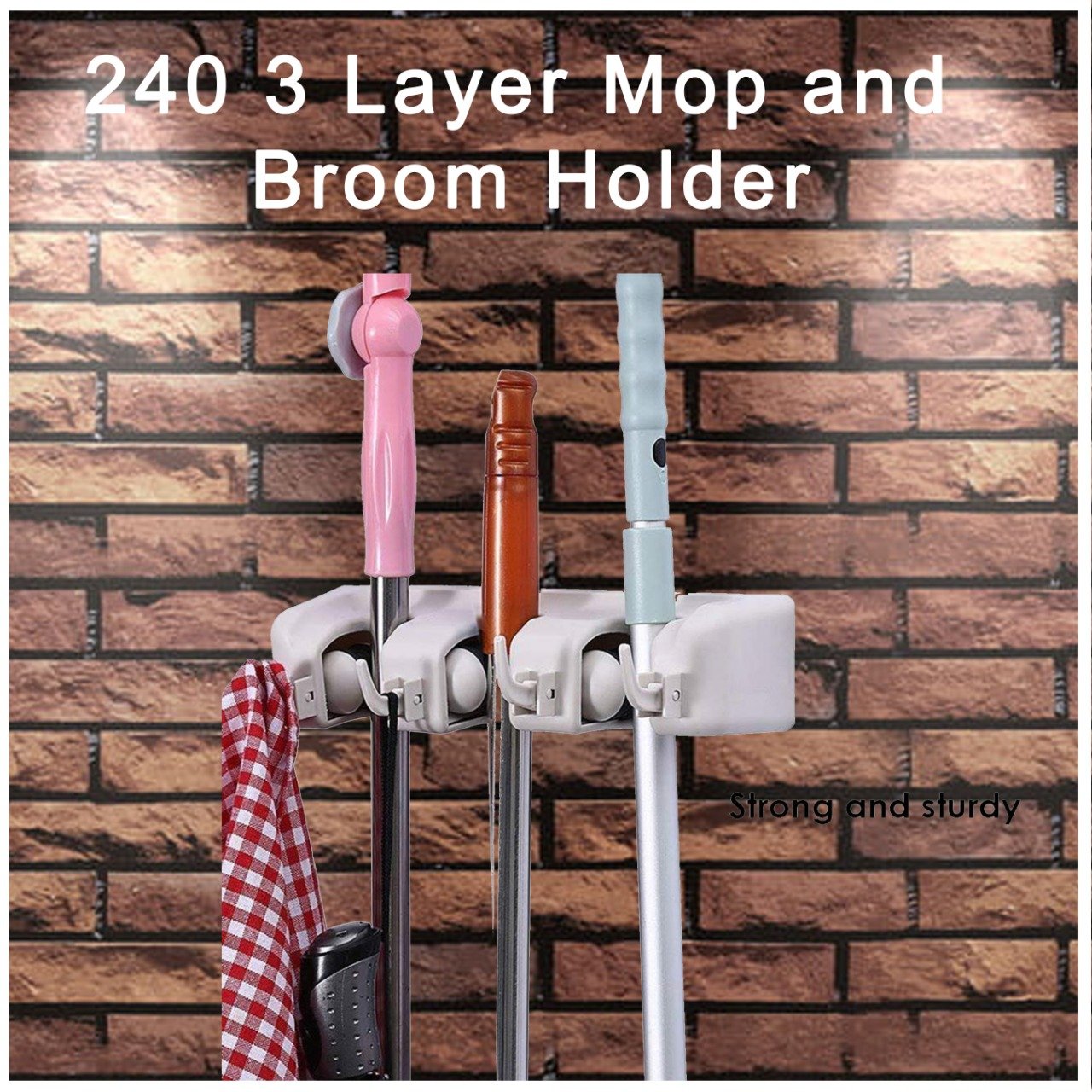 0240 3 Layer Mop and Broom Holder - SkyShopy 0240 3 Layer Mop and Broom Holder - SkyShopy